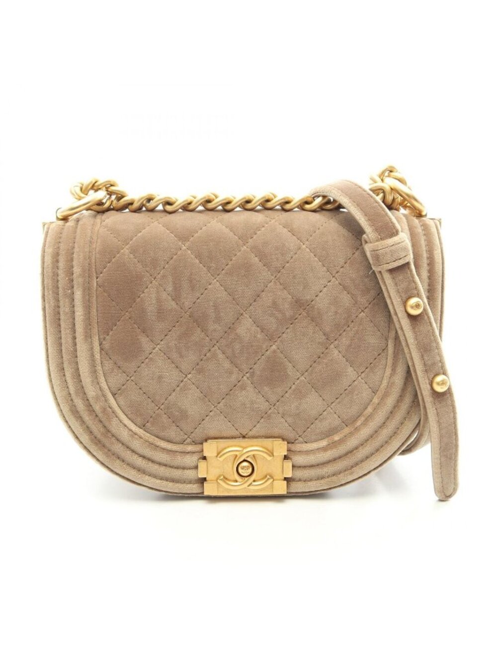 Chanel Shoulder Bag Boy Small Beige Fabric Chain